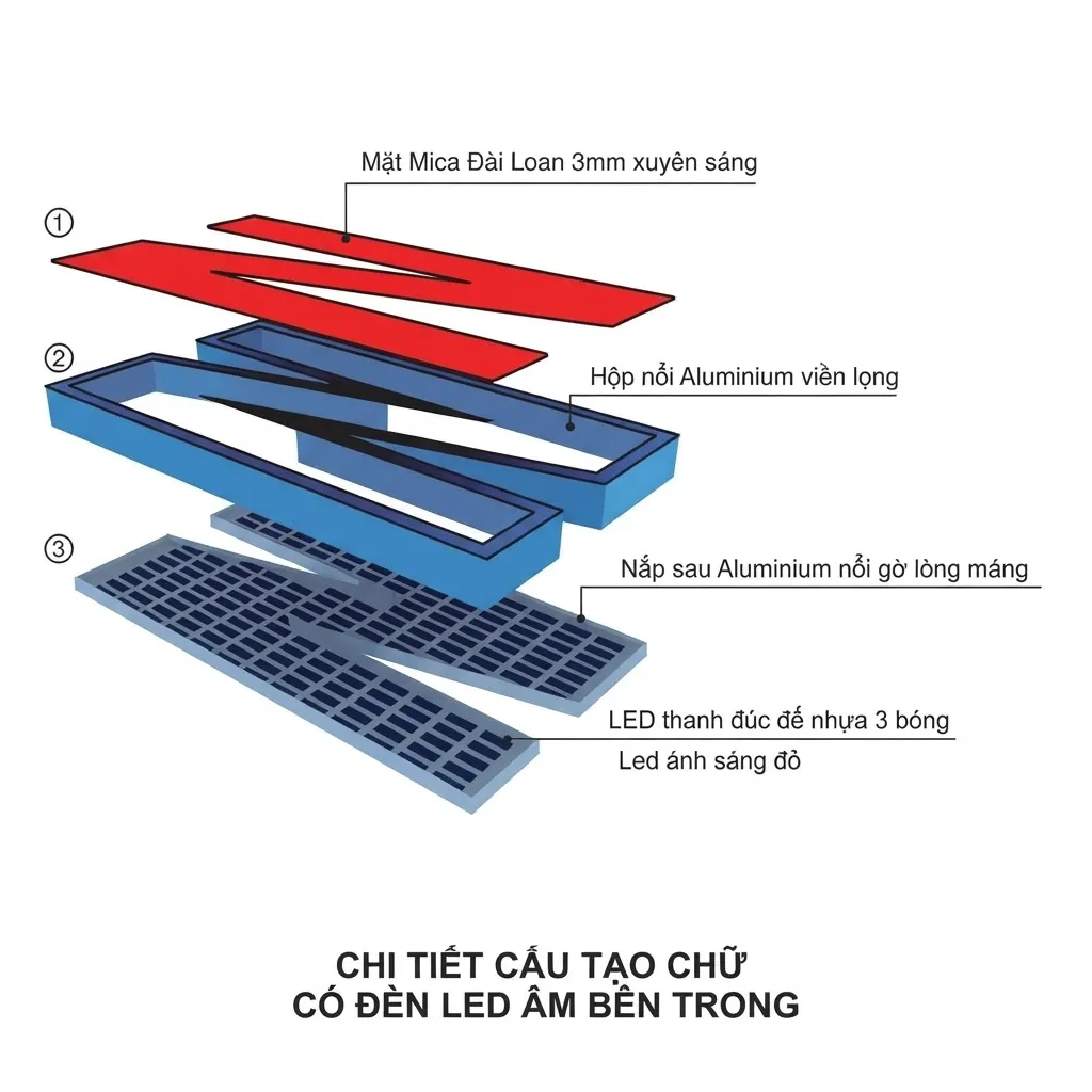 Cấu tạo chữ mica kết hợp lớp đế tạo độ nổi