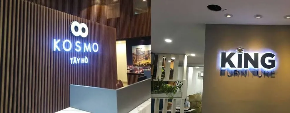 So sánh logo chữ nổi sáng mặt và hắt sáng chân