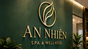 Mẫu logo và chữ nổi màu vàng trên nền xanh