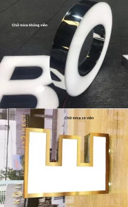 So sánh chữ mica chân inox có viền và không viền